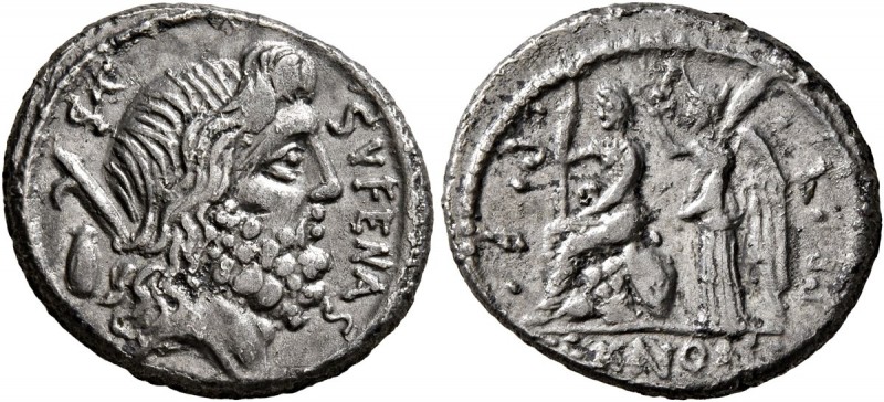 M. Nonius Sufenas, 59 BC. Denarius (Silver, 17 mm, 3.89 g, 5 h), Rome. SVFENAS -...