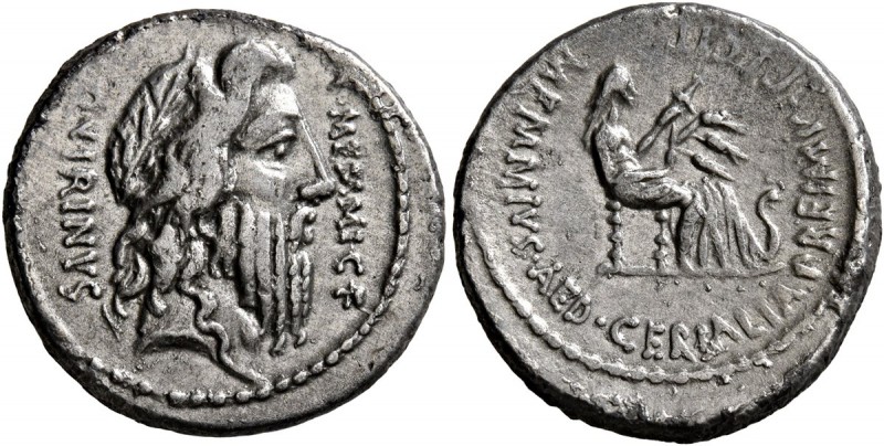 C. Memmius C.f, 56 BC. Denarius (Silver, 18 mm, 3.94 g, 8 h), Rome. C•MEMMI C•F ...