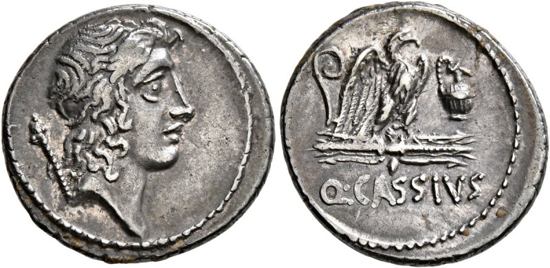 Q. Cassius Longinus, 55 BC. Denarius (Silver, 19 mm, 3.89 g, 6 h), Rome. Head of...