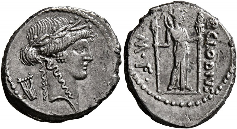 P. Clodius M.f. Turrinus, 42 BC. Denarius (Silver, 18 mm, 3.65 g, 11 h), Rome. L...