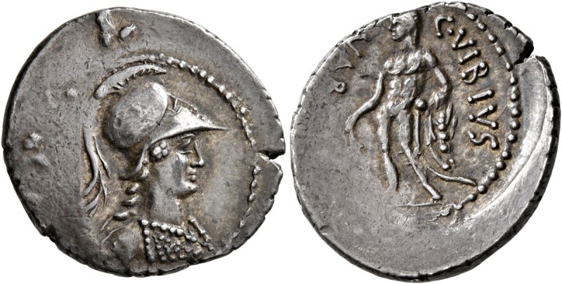 C. Vibius Varus, 42 BC. Denarius (Silver, 20 mm, 3.77 g, 7 h), Rome. Head of Min...