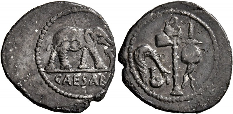 Julius Caesar, 49-44 BC. Denarius (Silver, 20 mm, 3.77 g, 11 h), mint moving wit...