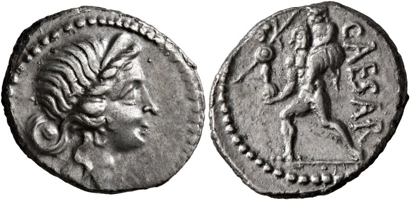 Julius Caesar, 49-44 BC. Denarius (Silver, 18 mm, 3.71 g, 7 h), mint moving with...