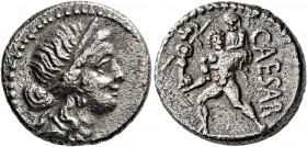 Julius Caesar, 49-44 BC. Denarius (Silver, 17 mm, 3.66 g, 6 h), mint moving with Caesar in Africa, 48-47 BC. Diademed head of Venus to right. Rev. CAE...