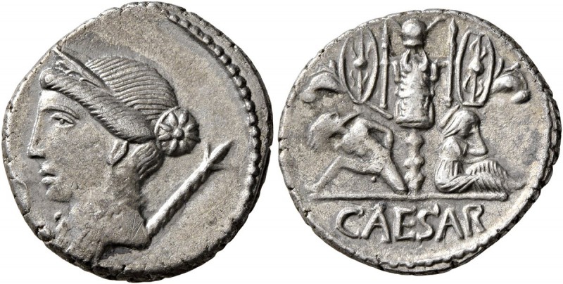 Julius Caesar, 49-44 BC. Denarius (Silver, 17 mm, 3.32 g, 9 h), military mint mo...