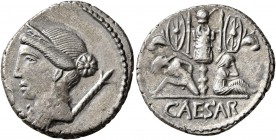 Julius Caesar, 49-44 BC. Denarius (Silver, 17 mm, 3.32 g, 9 h), military mint moving with Caesar in Spain, 46-45. Diademed and draped bust of Venus to...