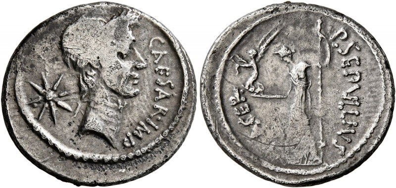 Julius Caesar, 49-44 BC. Denarius (Silver, 19 mm, 3.72 g, 6 h), with P. Sepulliu...