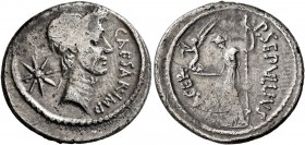 Julius Caesar, 49-44 BC. Denarius (Silver, 19 mm, 3.72 g, 6 h), with P. Sepullius Macer, Rome, second half of February 44. CAESAR•IMP Laureate head of...