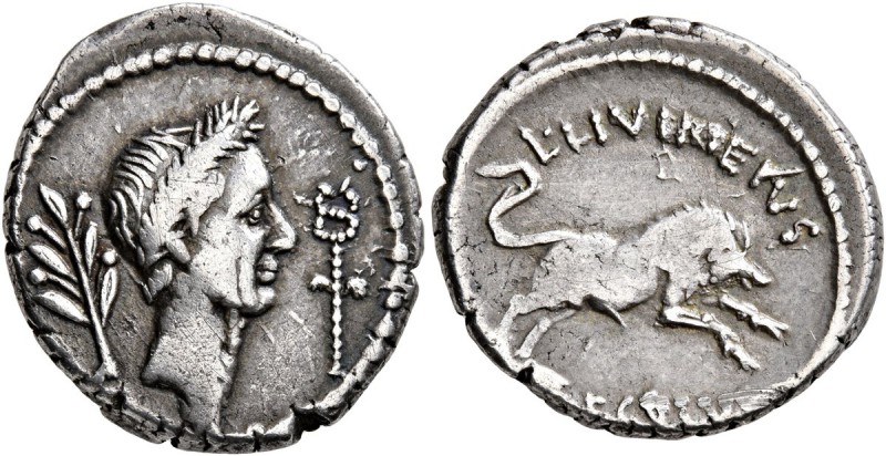 Julius Caesar, 49-44 BC. Denarius (Silver, 18 mm, 3.76 g, 10 h), with L. Livinei...