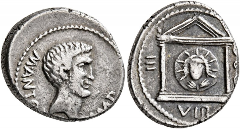 Mark Antony, 44-30 BC. Denarius (Silver, 18 mm, 4.04 g, 8 h), military mint movi...