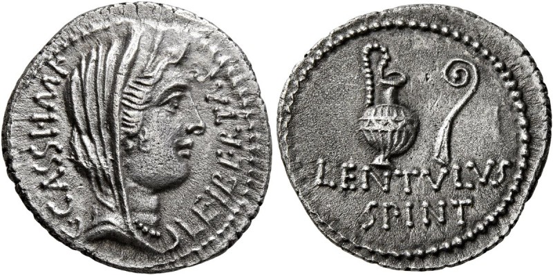 C. Cassius Longinus, 43-42 BC. Denarius (Silver, 20 mm, 3.63 g, 6 h), with L. Co...