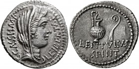 C. Cassius Longinus, 43-42 BC. Denarius (Silver, 20 mm, 3.63 g, 6 h), with L. Cornelius Lentulus Spinther, military mint moving with the army of Brutu...