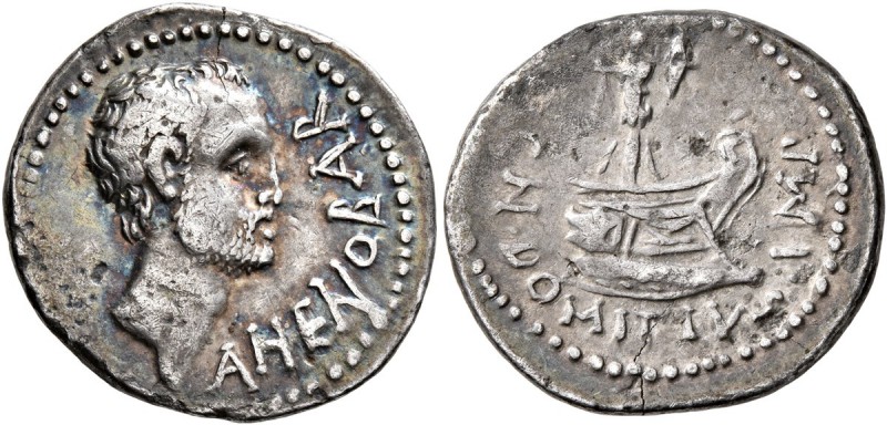 Cn. Domitius L.f. Ahenobarbus, 41 BC. Denarius (Silver, 19 mm, 3.73 g, 6 h), unc...