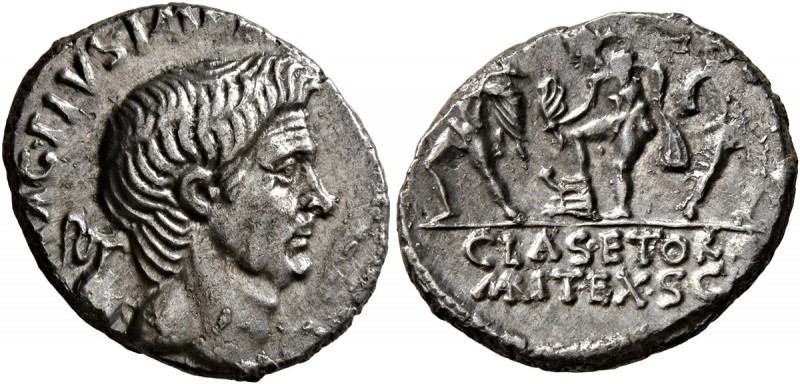 Sextus Pompey, † 35 BC. Denarius (Silver, 18 mm, 3.34 g, 6 h), military mint in ...