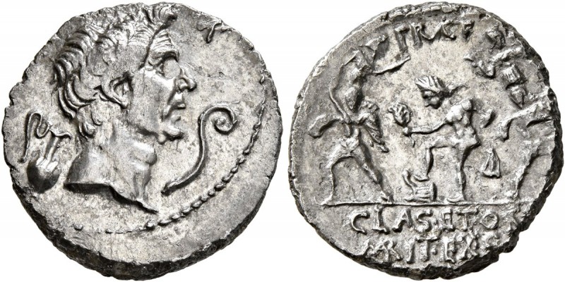 Sextus Pompey. Denarius (Silver, 20 mm, 3.61 g, 9 h), military mint in Sicily, 3...
