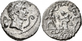 Sextus Pompey. Denarius (Silver, 20 mm, 3.61 g, 9 h), military mint in Sicily, 37-36 BC. MAG PIVS IMP ITER Bare head of Cn. Pompeius Magnus to right; ...