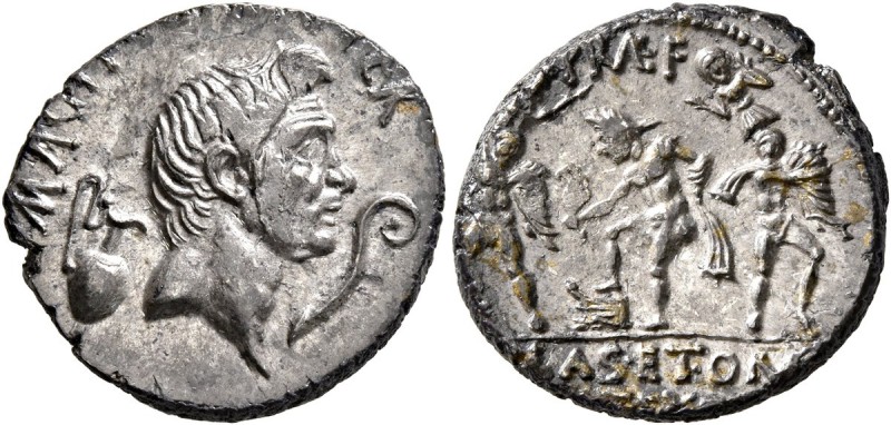 Sextus Pompey. Denarius (Silver, 19 mm, 3.79 g, 3 h), military mint in Sicily, 3...