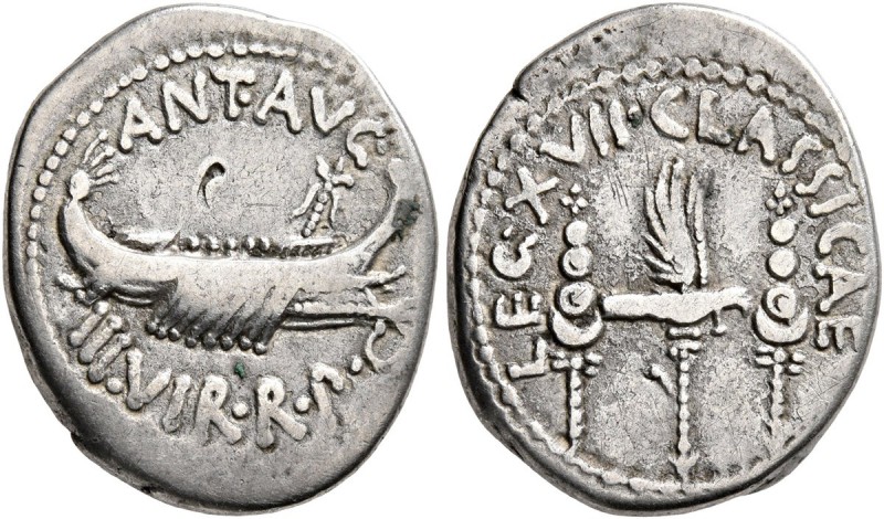 Mark Antony, 44-30 BC. Denarius (Silver, 19 mm, 3.37 g, 6 h), military mint movi...