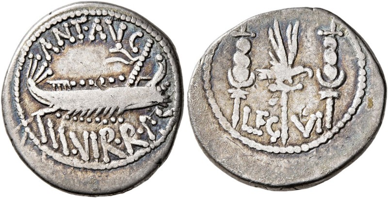Mark Antony, 44-30 BC. Denarius (Silver, 19 mm, 3.23 g, 10 h), military mint mov...