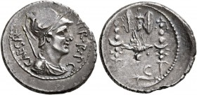 Octavian, 44-27 BC. Denarius (Silver, 20 mm, 3.80 g, 5 h), military mint traveling with Octavian in Greece, autumn 42. CAES AR - [III]•VIR•R•P C Helme...
