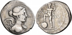 Octavian, 44-27 BC. Denarius (Silver, 19 mm, 3.70 g, 12 h), Italian mint (Brundisium or Rome?), circa 32-29. Draped bust of Victory to right. Rev. [CA...