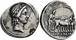 Octavian, 44-27 BC. Denarius (Silver, 20 mm, 3.83 g, 11 h), uncertain Italian mint (Rome?), 29-27. Laureate head of Apollo to right. Rev. IMP•CAESA[R]...