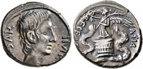 Octavian, 44-27 BC. Quinarius (Silver, 14 mm, 1.86 g, 4 h), uncertain Italian mint (Brundisium or Rome?), 29-27. IMP• [CA]ESAR Bare head of Octavian t...