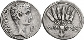 Augustus, 27 BC-AD 14. Cistophorus (Silver, 27 mm, 11.72 g, 12 h), Pergamum, 27/6 BC. IMP•CAESAR Bare head of Augustus to right; to right, lituus curv...