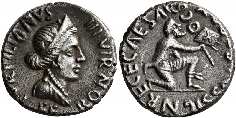 Augustus, 27 BC-AD 14. Denarius (Silver, 17 mm, 3.78 g, 10 h), Rome, P. Petroniu...