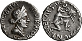 Augustus, 27 BC-AD 14. Denarius (Silver, 17 mm, 3.78 g, 10 h), Rome, P. Petronius Turpilianus, moneyer, 19 BC. TVRPILIANVS III•VIR / FE - RON Diademed...