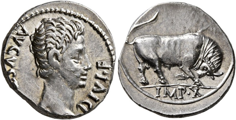Augustus, 27 BC-AD 14. Denarius (Silver, 19 mm, 3.87 g, 6 h), Lugdunum, 15-13 BC...