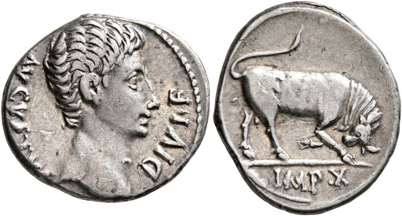 Augustus, 27 BC-AD 14. Denarius (Silver, 19 mm, 3.89 g, 4 h), Lugdunum, 15-13 BC...