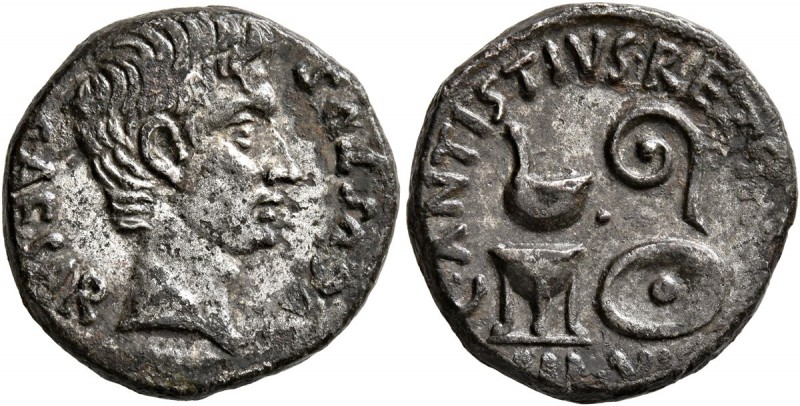 Augustus, 27 BC-AD 14. Denarius (Billon, 19 mm, 5.36 g, 3 h), a contemporary imi...