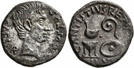 Augustus, 27 BC-AD 14. Denarius (Billon, 19 mm, 5.36 g, 3 h), a contemporary imitation from an irregular mint, C. Antistius Reginus, after 13 BC. CAES...