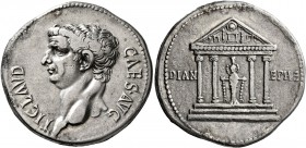 Claudius, 41-54. Cistophorus (Silver, 26 mm, 10.88 g, 6 h), Ephesus, 41-42 (?). TI CLAVD CAES•AVG Bare head of Claudius to left. Rev. DIAN - EPHE Tetr...