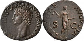 Claudius, 41-54. As (Copper, 26 mm, 9.91 g, 7 h), Rome, circa 41-42. TI CLAVDIVS CAESAR AVG P M TR P IMP Bare head of Claudius to right. Rev. LIBERTAS...