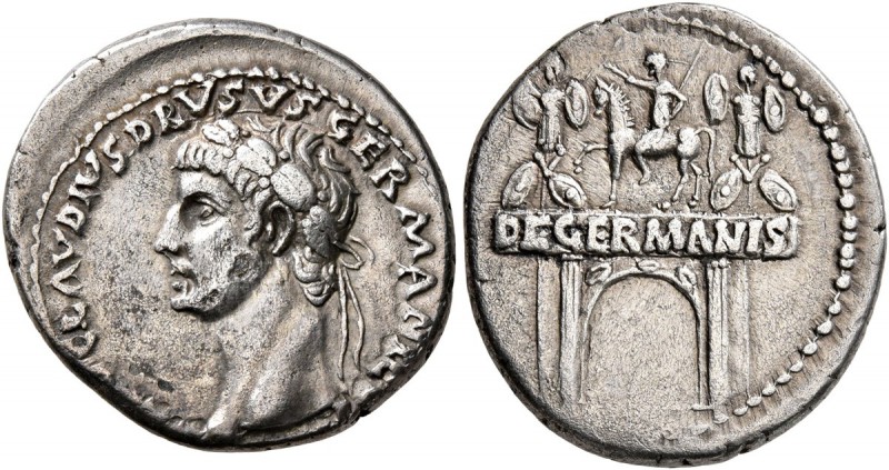 Nero Claudius Drusus, died 9 BC. Denarius (Silver, 19 mm, 3.63 g, 8 h), Rome, st...