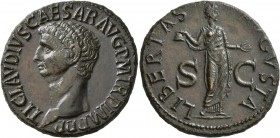 Claudius, 41-54. As (Copper, 28 mm, 11.82 g, 7 h), Rome, 50-54. TI CLAVDIVS CAESAR AVG P M TR P IMP P P Bare head of Claudius to left. Rev. LIBERTAS A...