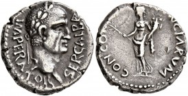 Galba, 68-69. Denarius (Silver, 17 mm, 3.52 g, 7 h), uncertain western mint (Tarraco?), 68. SER GALBA IMPERATOR Laureate head of Galba to right, globe...