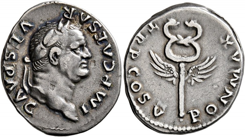 Vespasian, 69-79. Denarius (Silver, 19 mm, 3.43 g, 6 h), Rome, 74. IMP CAESAR VE...