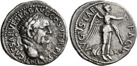 Vespasian, 69-79. Denarius (Silver, 18 mm, 3.27 g, 6 h), Ephesus, 74. IMP CAESAR VESPAS AVG COS V TR P P P Laureate head of Vespasian to right. Rev. P...
