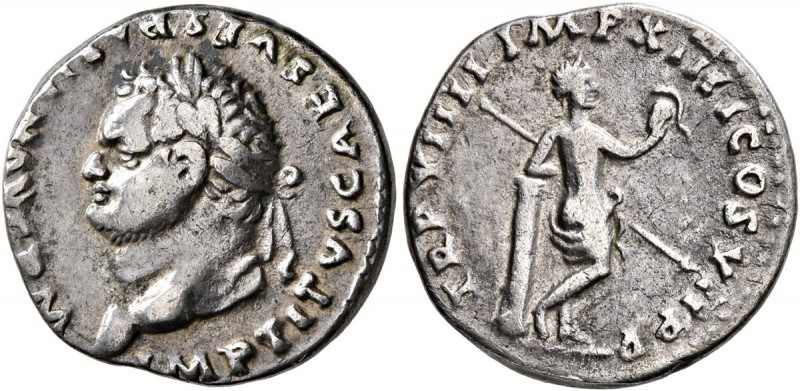 Titus, 79-81. Denarius (Silver, 18 mm, 3.40 g, 6 h), Rome, 79. IMP TITVS CAES VE...