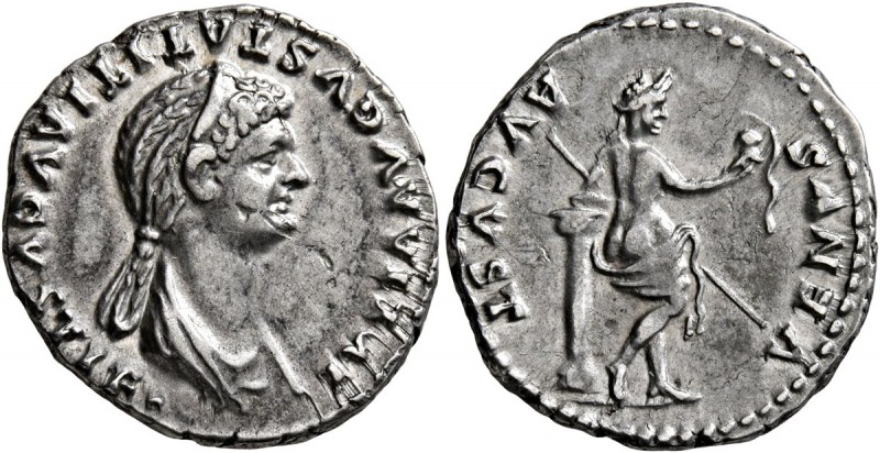 Julia Titi, Augusta, 79-90/1. Denarius (Silver, 18 mm, 3.48 g, 6 h), Rome, 80-81...