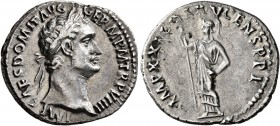 Domitian, 81-96. Denarius (Silver, 19 mm, 3.55 g, 6 h), Rome, 90. IMP CAES DOMIT AVG GERM P M TR P VIIII Laureate head of Domitian to right. Rev. IMP ...