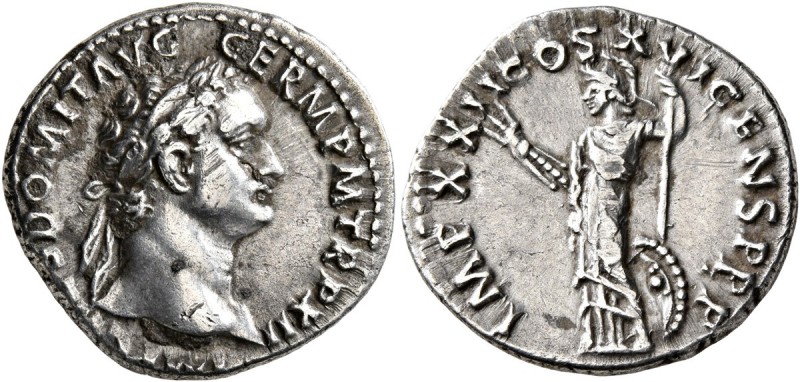 Domitian, 81-96. Denarius (Silver, 19 mm, 3.37 g, 6 h), Rome, 92-93. IMP CAES DO...