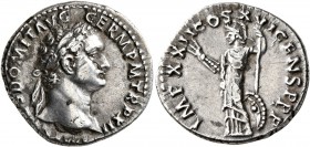 Domitian, 81-96. Denarius (Silver, 19 mm, 3.37 g, 6 h), Rome, 92-93. IMP CAES DOMIT AVG GERM P M TR P XII Laureate head of Domitian to right. Rev. IMP...