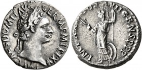 Domitian, 81-96. Denarius (Silver, 17 mm, 3.54 g, 6 h), Rome, 95-96. IMP CAES DOMIT AVG GERM P M TR P XV Laureate head of Domitian to right. Rev. IMP ...