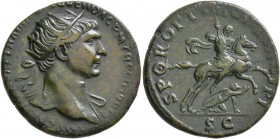 Trajan, 98-117. Dupondius (Orichalcum, 25 mm, 11.19 g, 7 h), Rome, circa 104/5-107. IMP CAES NERVAE TRAIANO AVG GER DAC P M TR P COS V P P Radiate hea...
