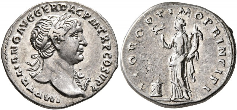 Trajan, 98-117. Denarius (Silver, 19 mm, 3.43 g, 7 h), Rome, circa 106-107. IMP ...