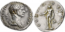 Trajan, 98-117. Denarius (Silver, 19 mm, 3.45 g, 8 h), Rome, sommer-autumn 114. IMP TRAIANO OPTIMO AVG GER DAC P M TR P Laureate and draped bust of Tr...